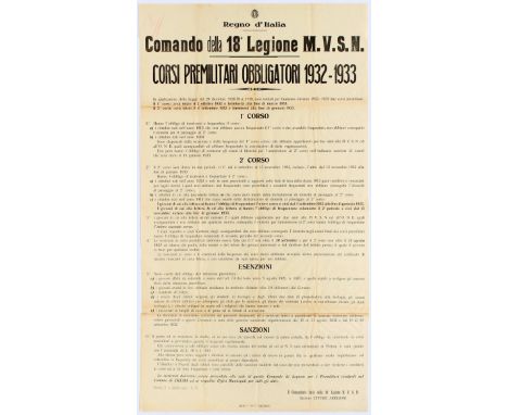 Original vintage military propaganda poster: Regno d'Italia 1932-1933. Kingdom of Italy: Command of the 18th legion 1932-1933