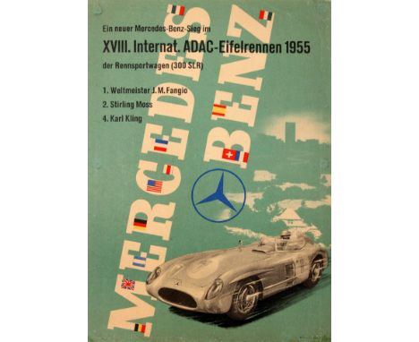 Original vintage sport advertising poster for the Mercedes Benz 300 SL victories at the XVIII International Grand Prix ADAC E