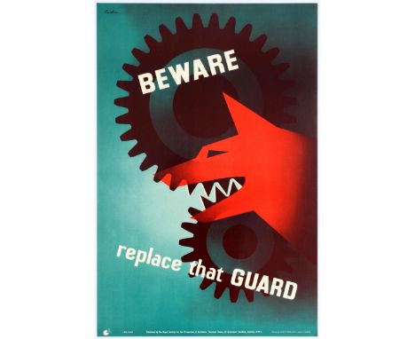 Propaganda original vintage poster Beware Replace that Guard. The Royal Society for the Prevention of Accidents (RoSPA) is a 