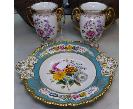 A pair of Spode limited edition 200th anniversary botanical vases with gilded handles, height 20cm, and a Royal Worcester lim