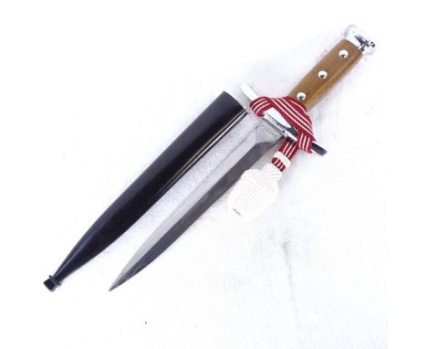 A Swiss Army Officer's Knife with turned wood handle, and scabbard, length 36.5cm 