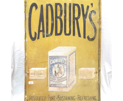A Vintage embossed and painted tin sign, advertising Cadbury's Cocoa Essence, height 117cm 