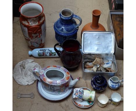A glass rolling pin, Oriental items etc 
