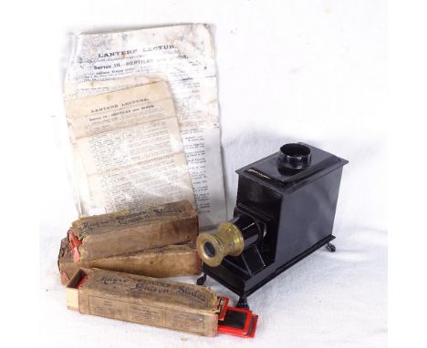 A Magic Lantern and various coloured slides, including reptiles and birds 