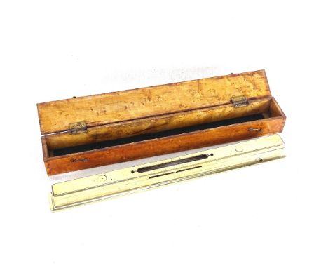 An all-brass spirit level in burr-walnut case, 50cm 