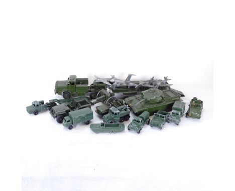 Dinky tank and transporter, military aeroplanes, and other miniature military vehicles 