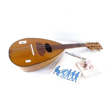 Miniature vintage carved wood Mandolin instrument with abalone