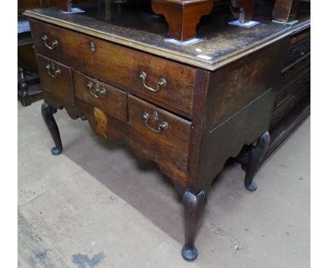 A Georgian oak chest, with single drawer above 3 short drawers, on cabriole legs, with a marquetry portrait panel, W104cm, H8