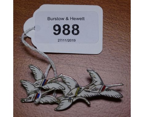 Erik Magnussen "Enert" silver and enamel brooch, depicting wild geese 