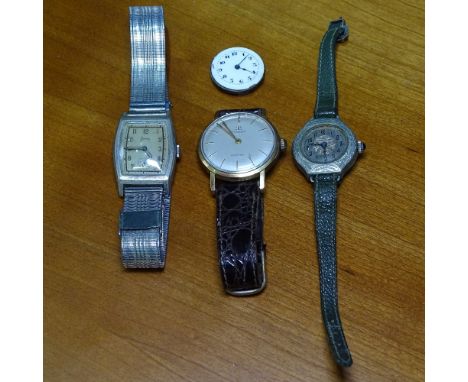 A gent's Tissot watch, and 2 other watches, and a lady's watch movement with enamel dial 