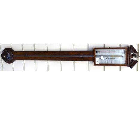 A Georgian mahogany stick barometer, by P Caminada, Taunton, with mercury, 93cm 