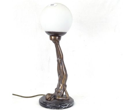 Art Deco style table lamp supported by a nude girl, height 45cm 