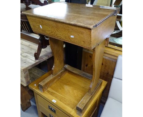 A Vintage oak single child's school desk, W56cm 