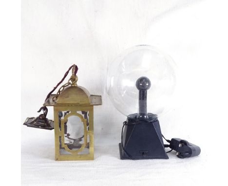 A Static Electricity globe lamp, height 29cm, and a brass lantern 