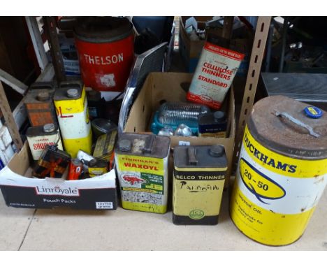 Duckham's oil cans, Vintage car wing mirror, light, a Mercedes radiator grill etc 