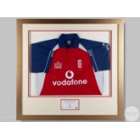 Blue & red Admiral short sleeved Andrew Flintoff Official England One Day shirt