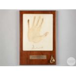 A plaster cast of Muhammad Ali's handprint