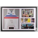 A white, blue & red Jonathan Edwards competition top.