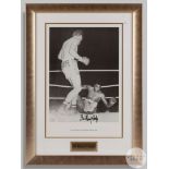 A large black and white photographic print of Sir Henry Cooper