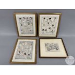Three Fred May cricketers caricatures