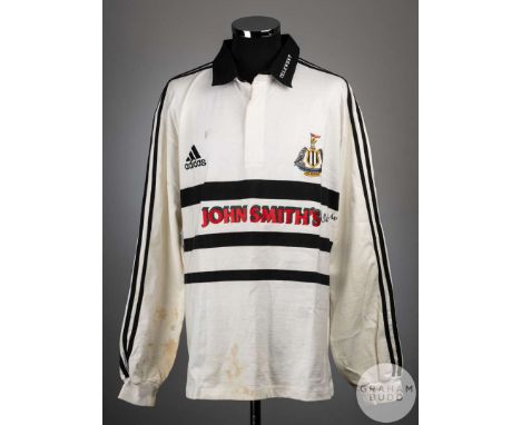 Jonny Wilkinson white and black Newcastle Falcons shirt, 1998-99,&nbsp;Adidas, UK size XL, with embroidered club badge and si