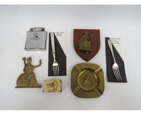 NORFOLK REGIMENT INTEREST: A collection of Norfolk Regiment items including oversized lighter, ashtray, door knocker, and 1st