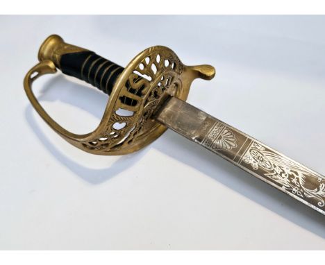 A reproduction reenactor's US Model 1850 Union style officer's sword with associated steel scabbard, made in India