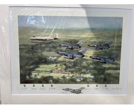 A limited edition print after Michael Rondot 'The Marham Wing over Sandringham', multiple signatures and Tornado sketch, 3/50
