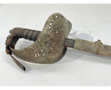 An Edward VII 1897 pattern sword, pierced guard with royal cypher, shagreen grip, housed within a scabbard
