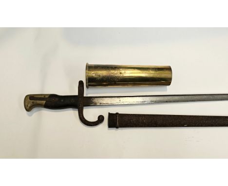 A NAAFI marked 1941 2pr No. 2 shell case together with a French Gras bayonet with scabbard (2)