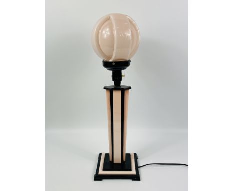 Art Deco table lamp with glass shade and a lucite stand, 53cms. Estimate £30-50.