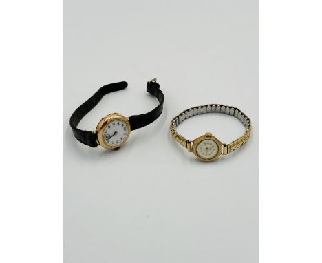 Ladies wrist watch with enamel face and subsidiary second hand in 9ct gold case, in going order, 17g; together with a ladies 