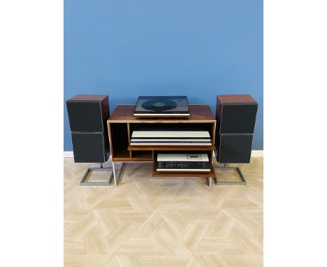 Bang &amp; Olufsen cabinet on stand, 86 x 41 x 64cms containing a Beomaster 1900-2, a radio receiver and amplifier, Beocord 2