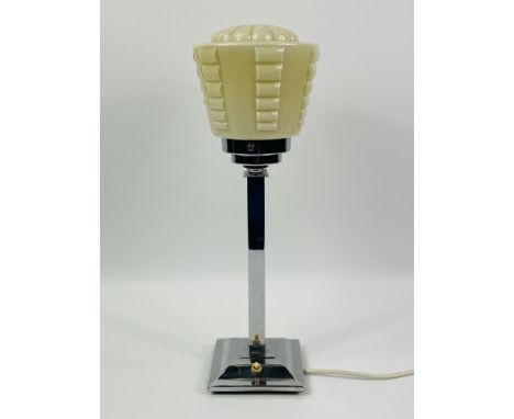 Art Deco table lamp with glass shade and chrome upstand, 45cms. Estimate £30-50.