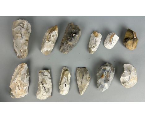A COLLECTION OF TWELVE NEOLITHIC TOOLS FROM FRANCE (12) With ink labels for find spots. 
