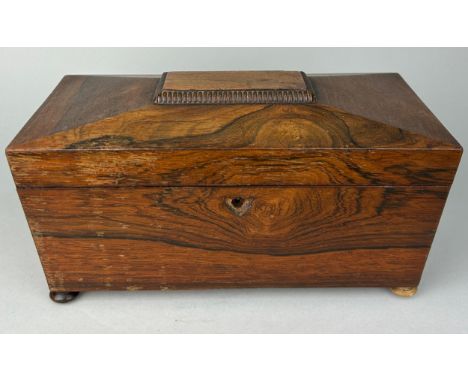 A 19TH CENTURY ROSEWOOD TEA CADDY, 30cm x 15cm x 15xm 