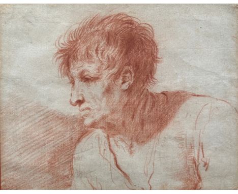 ATTRIBUTED TO GUERCINO, GIOVANNI FRANCESCO BARBIERI (1591-1666) OR THE CIRCLE OF: A RED CHALK STUDY OF A MALE PROFILE,24.5cm 