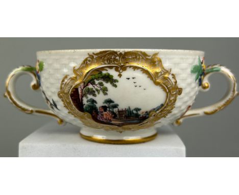 A MEISSEN PORCELAIN TWIN HANDLED CHOCOLATE CUP MID TO LATE 18TH CENTURY, From the collection of Baroness Van Zuylen Van Nyvel
