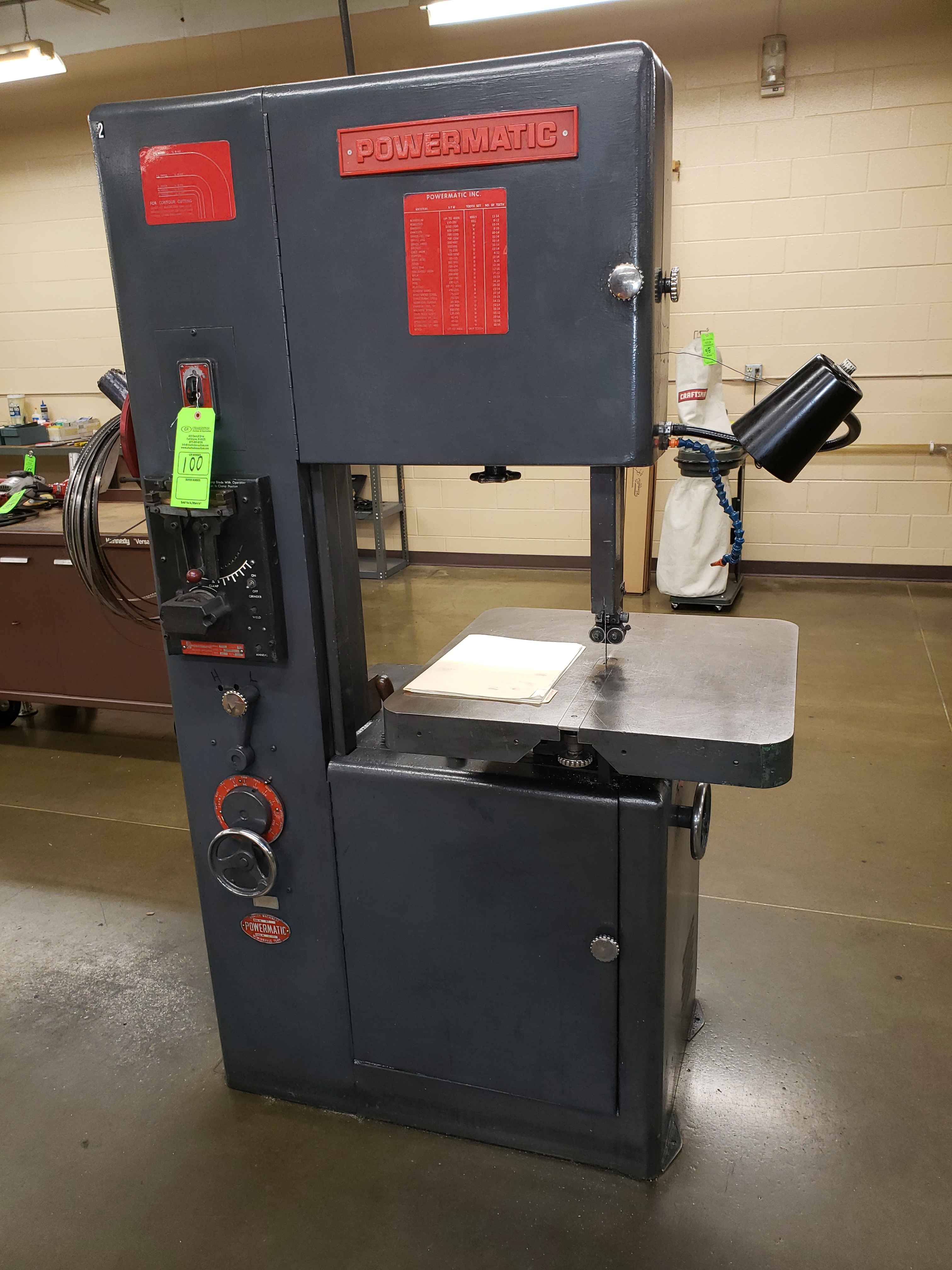 POWERMATIC VERTICAL BAND SAW MODEL-87 S# 987642 W/ BLADE WELDER MODEL ...