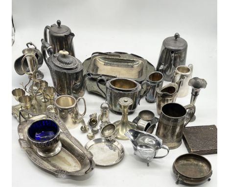 An assortment of silver plated/pewter items etc