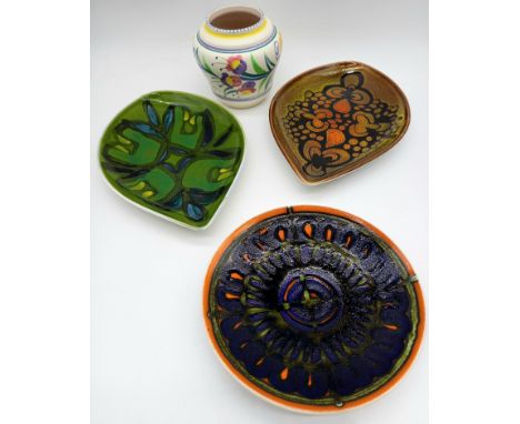 A collection of four pieces of assorted Poole pottery to include two pieces of Delphis Aegean pattern