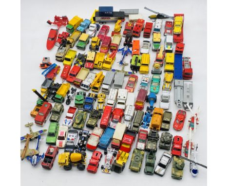 A collection of playworn die-cast vehicles including Matchbox, Corgi, Tonka, Hotwheels, Majorette, Maisto etc