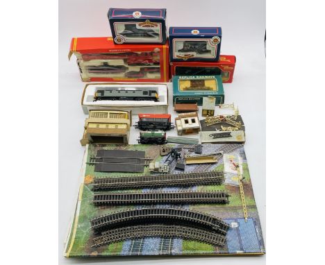 A collection of various model railway OO gauge accessories including Lima Models diesel locomotive, boxed Tri-ang Hornby Snow