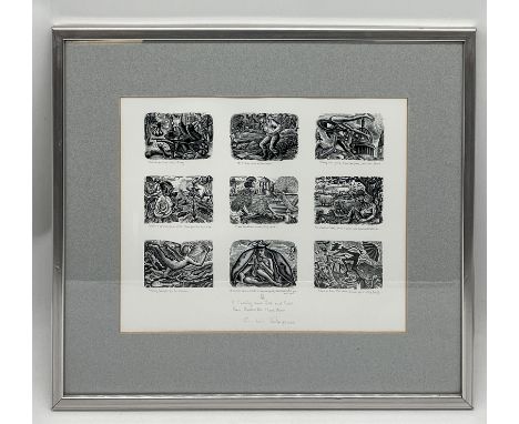 George Tute (b. 1933) "9 Country and Lore and Saw from Under the Hawthorn" framed set of nine woodcut engravings all individu