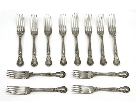 A set of 12 Sterling silver "Chantilly" pattern forks by Gorham in mismatched Tiffany bag, total weight 507.6g