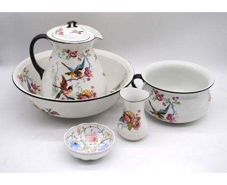 A ceramic jug and bowl set, along with a small vase and bowl
