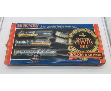 A part complete boxed Hornby Railways OO gauge Inter-City 125 train set (locomotives and passenger coach only present), along