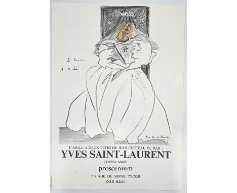 An orginal Yves Saint Laurent lithograph exhibition poster for an exhibition of costumes designed for Jean Cocteau's play "Th