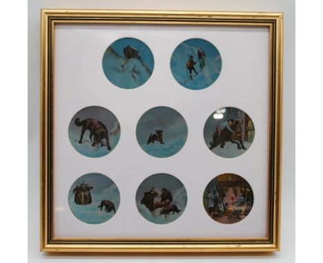 A framed collection of St Bernards and mountain rescue lantern slides - 33cm x 33cm