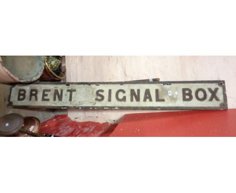 Devon Railway Interest: A vintage cast iron board sign Brent Signal Box